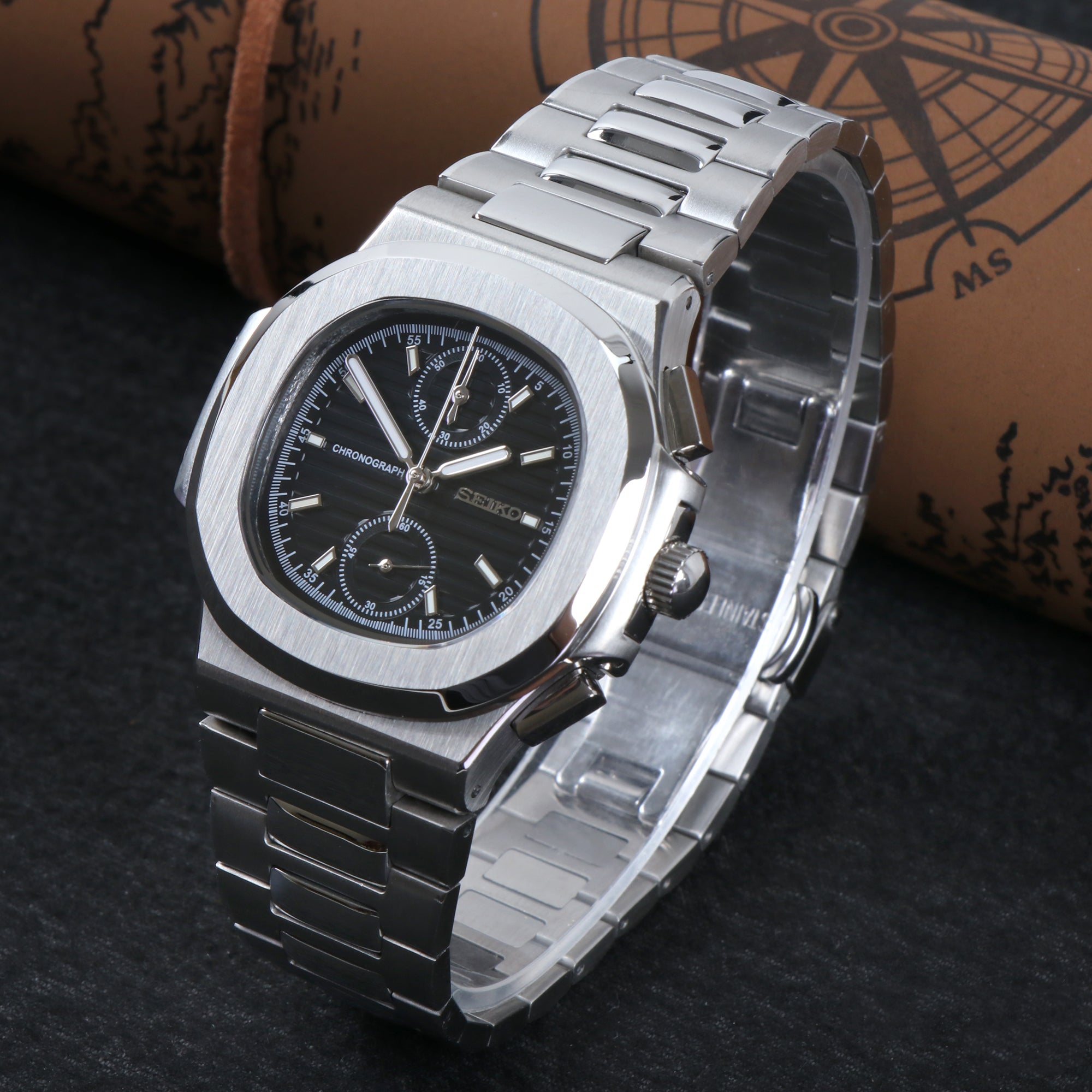 Custom Vintage Black Seiko meca-quartz Mod Watch – ZJani Mods