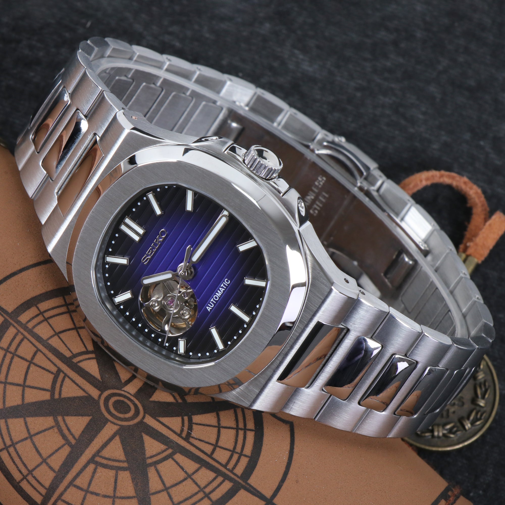 Custom Vintage Blue Open-Heart Automatic NH38 Mod Watch – ZJani Mods