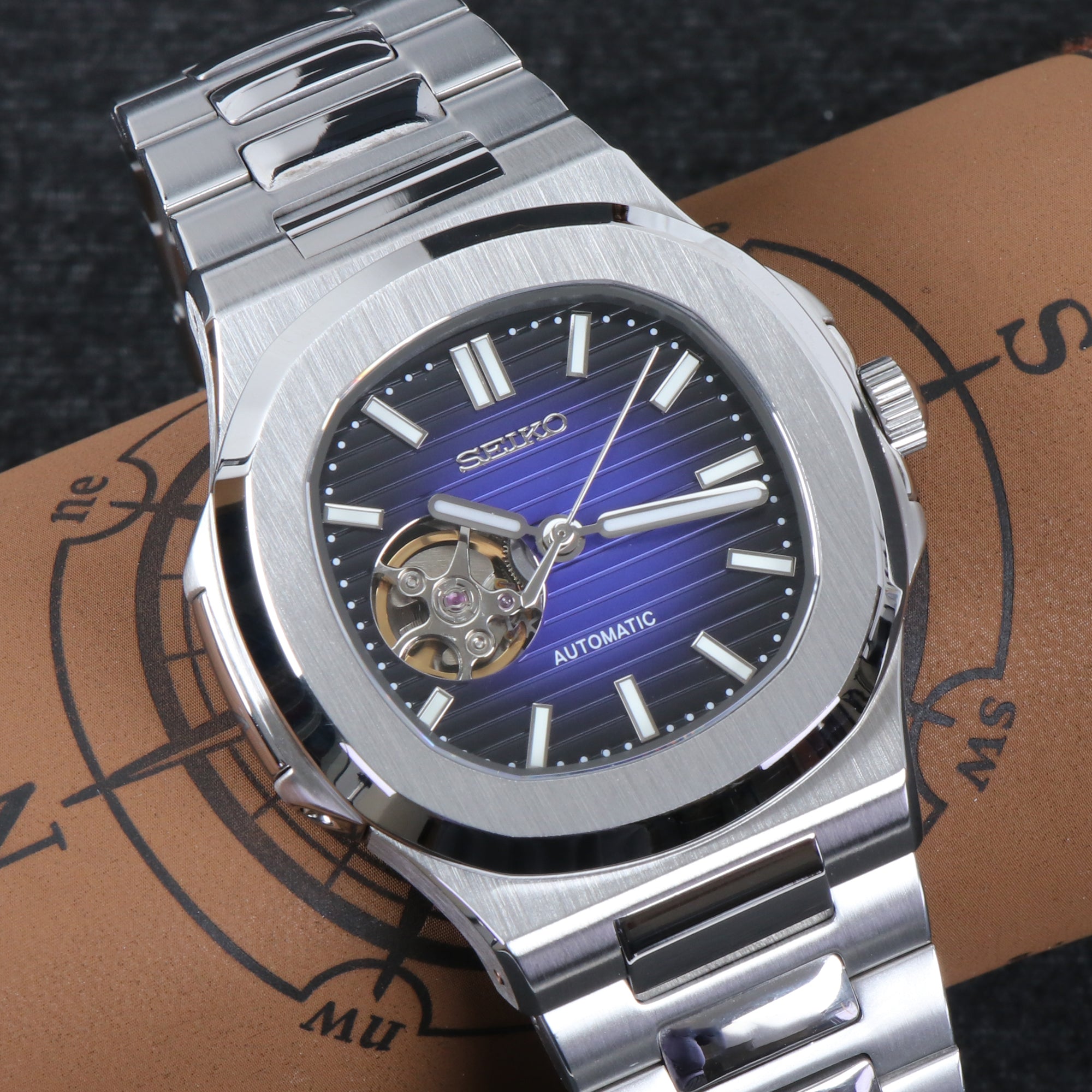 Custom Vintage Blue Open-Heart Automatic NH38 Mod Watch – ZJani Mods