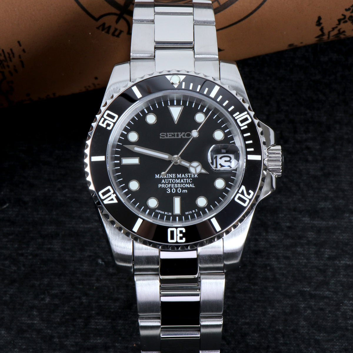 Custom Vintage Black Steel Automatic Mod Watch