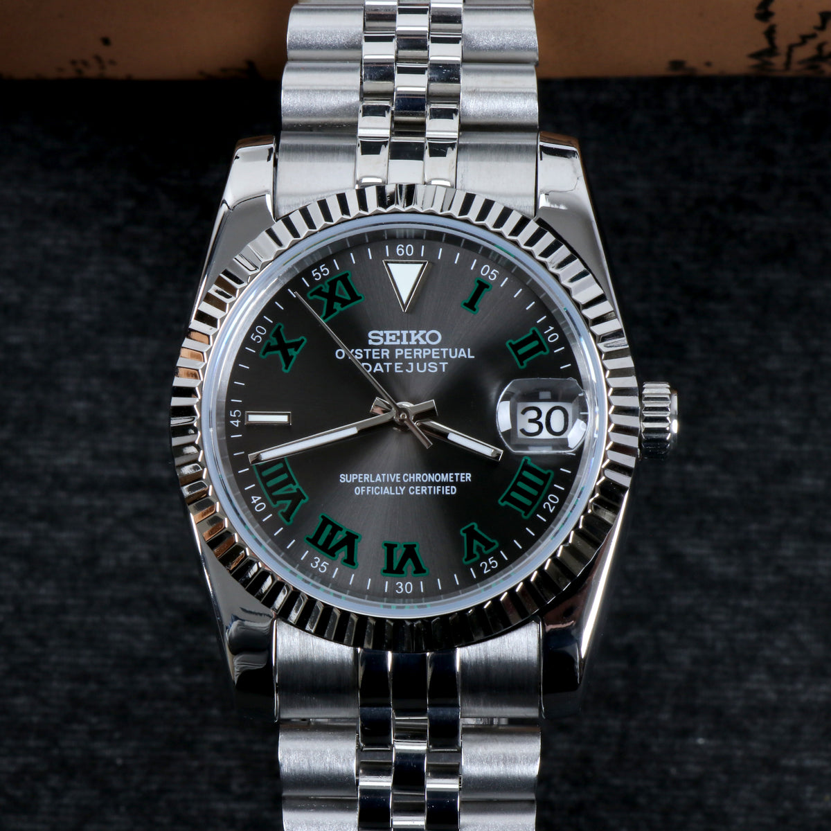 Custom Vintage Black & Green Roman Dial Automatic Mod Watch