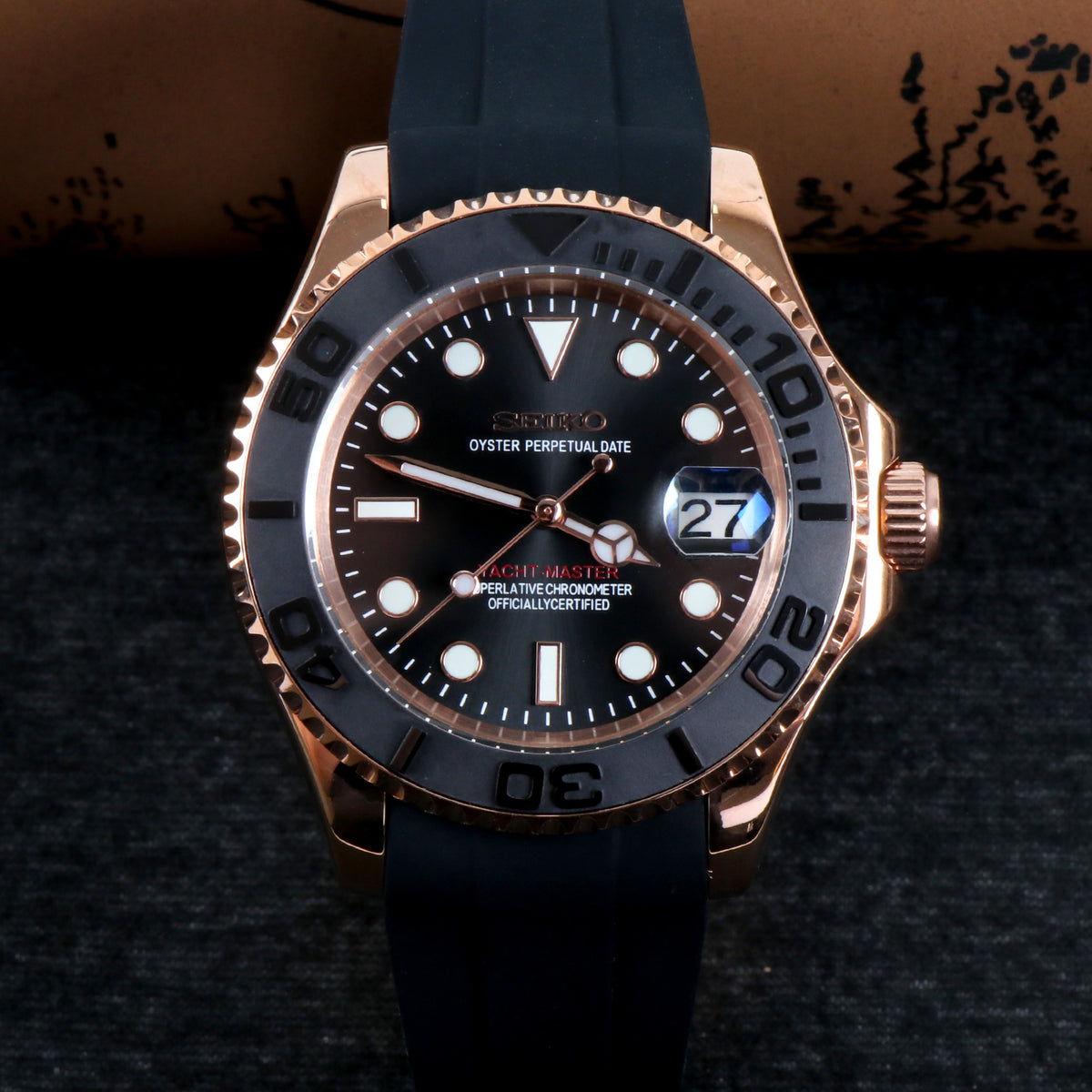 Custom Vintage Black Rosegold Automatic Mod Watch