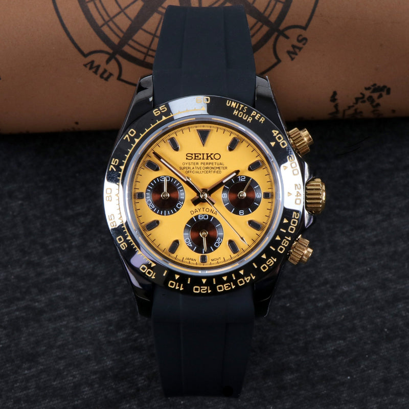 Custom Seiko Yellow Speed Watch front view ZJani Mods