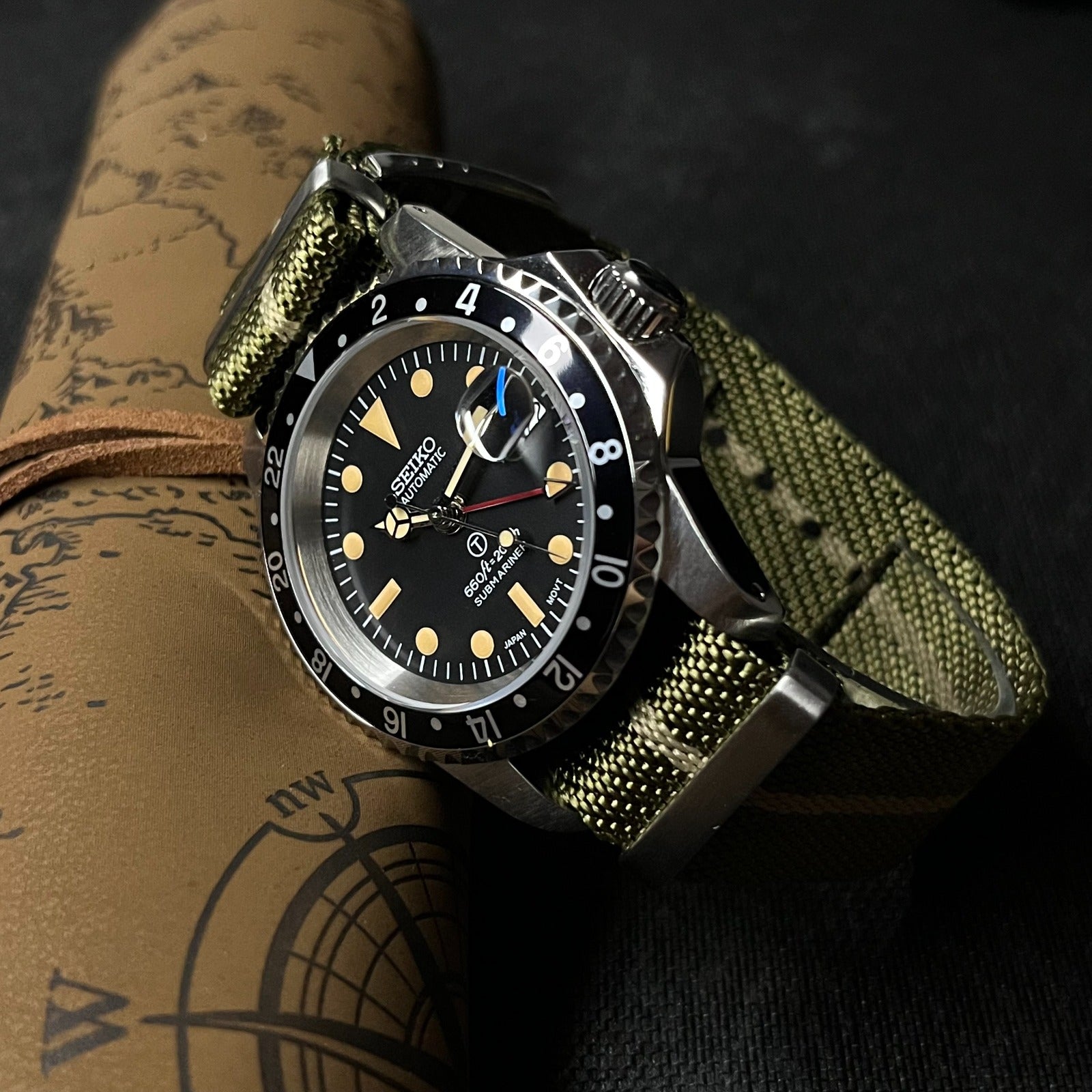 Custom Seiko Vintage GMT Watch - Domed Glass & Cyclops | 40mm NH34