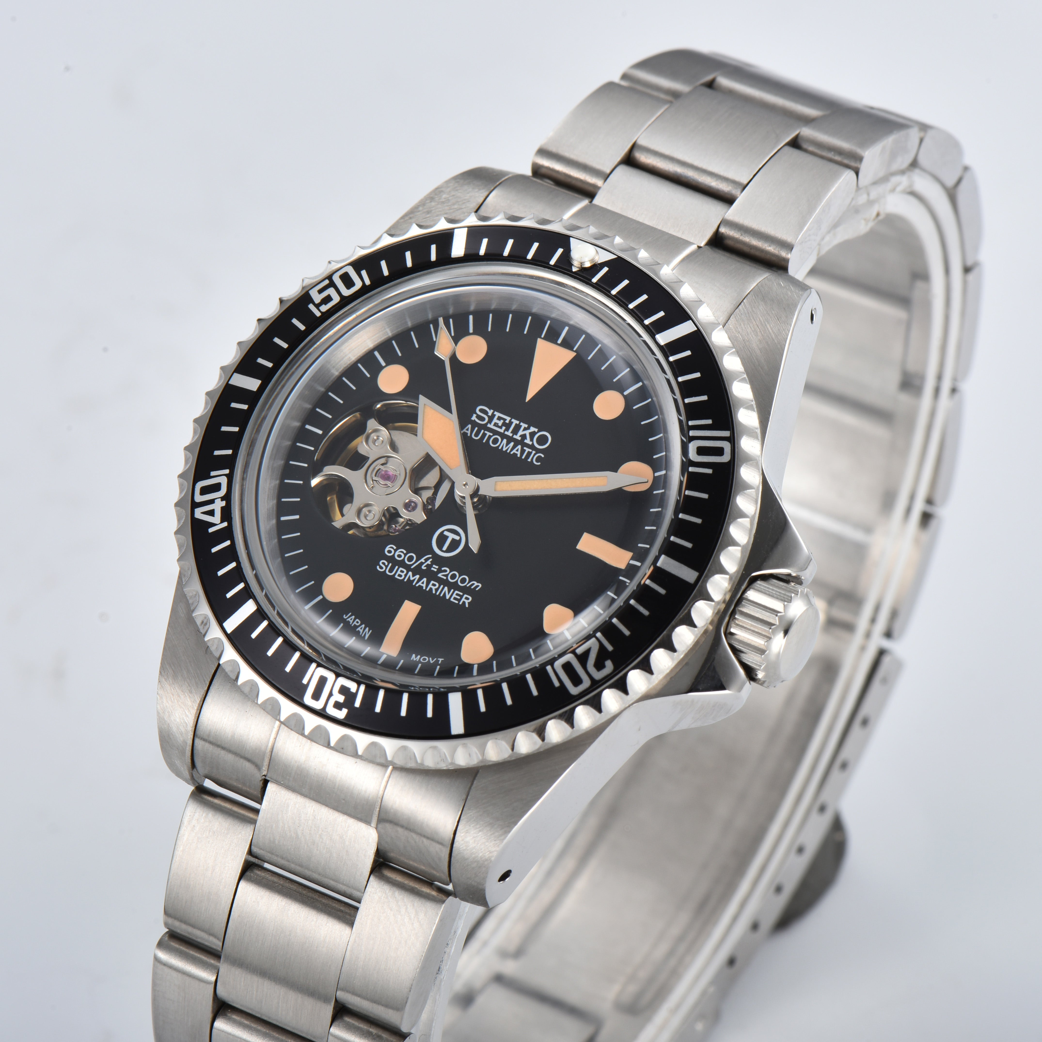 Custom Seiko Vintage Milsub Open Heart Steel Mod