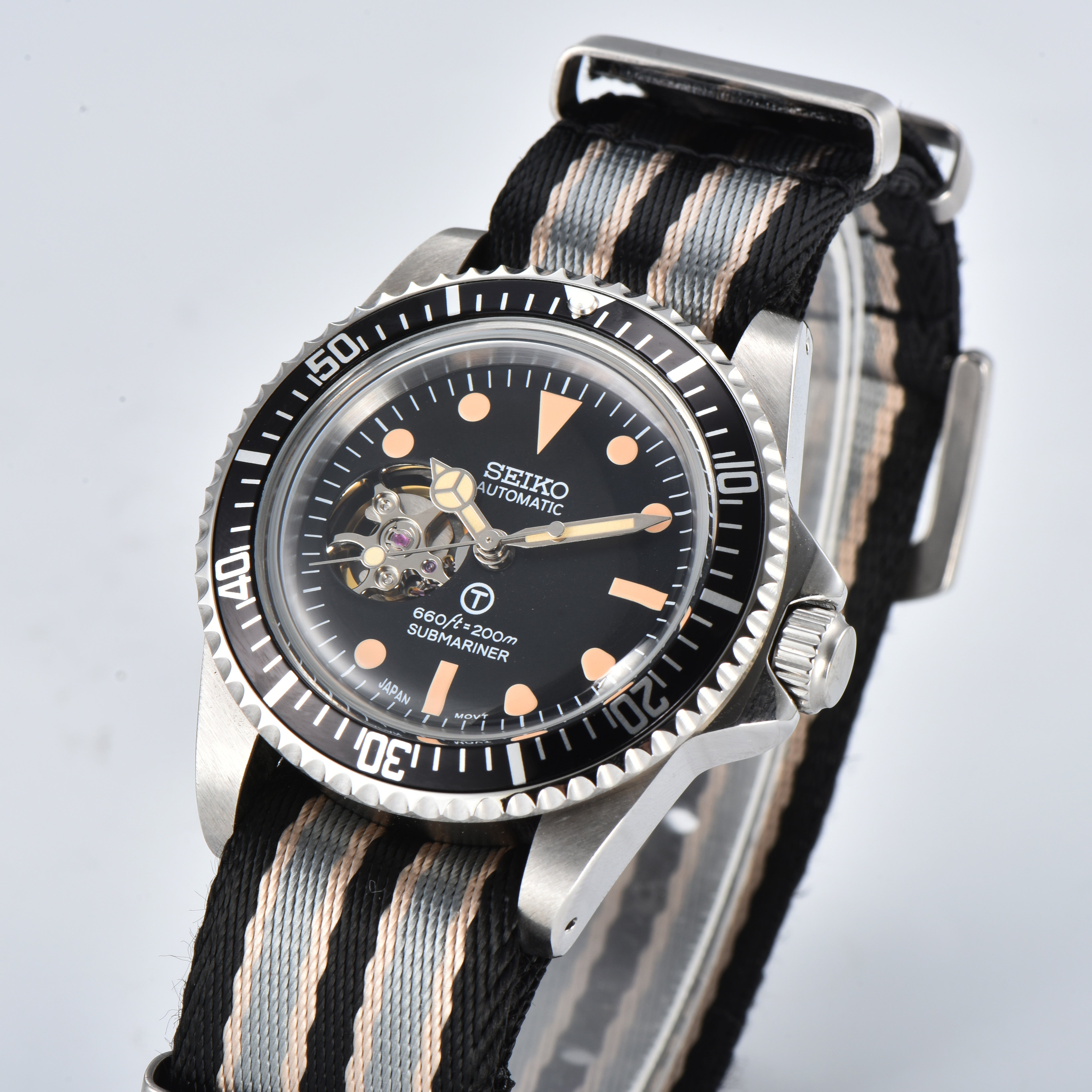 Custom Seiko Vintage Milsub Open Heart JB Mercedes Hands Mod