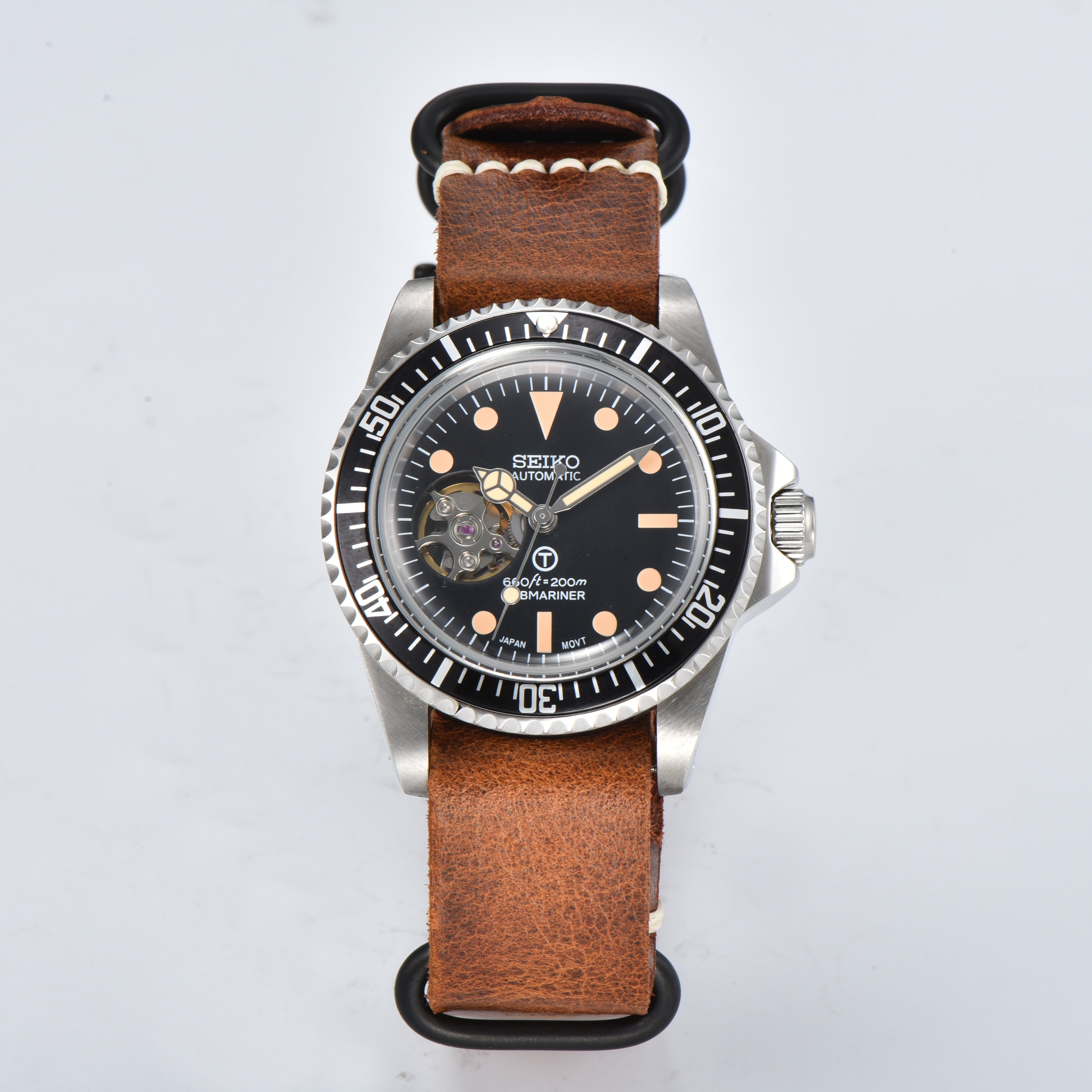 Custom Vintage Milsub Open Heart Nylon Brown Leather Mod