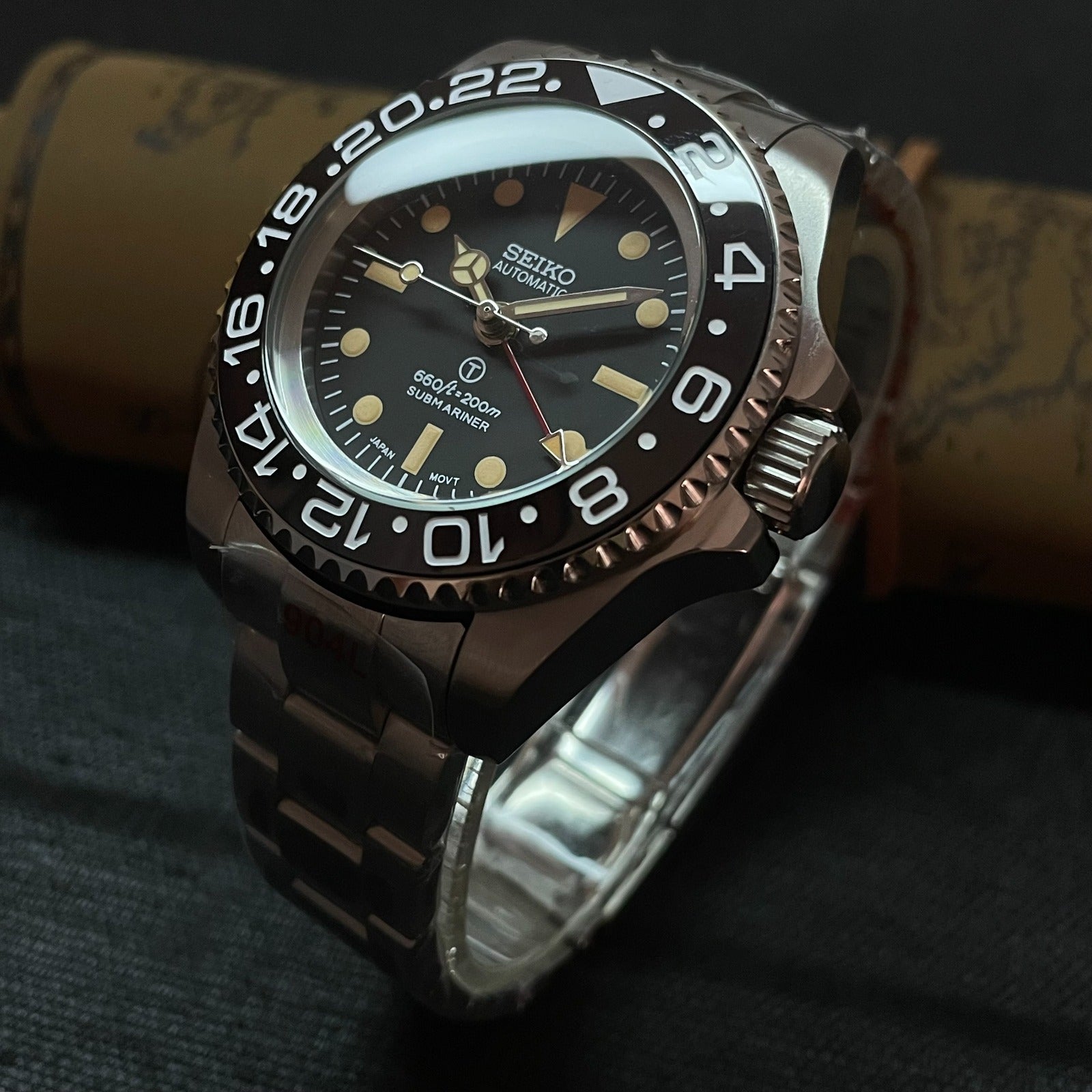 Mod Seiko Vintage Milsub GMT personalizzato - 44 mm