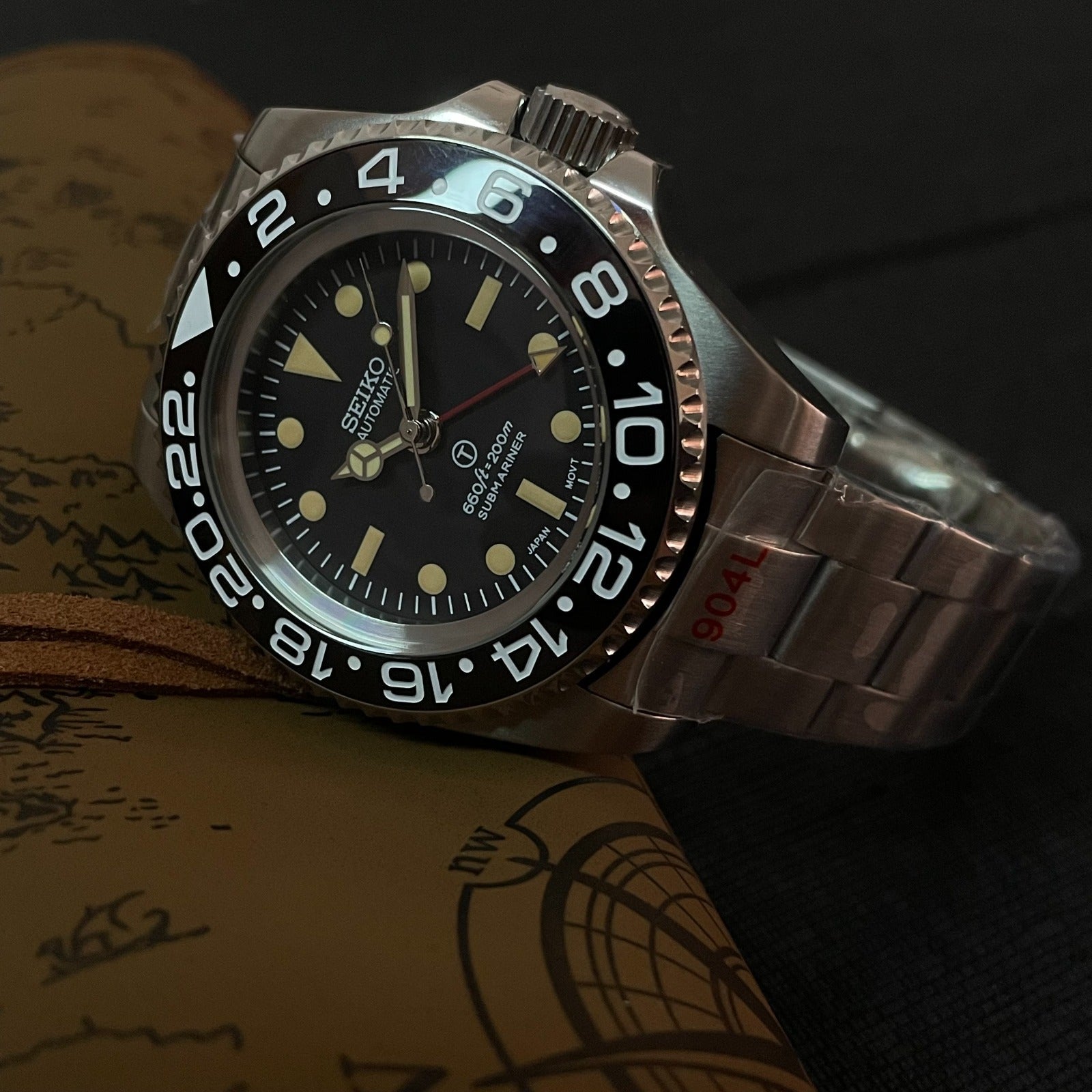 Mod Seiko Vintage Milsub GMT personalizzato - 44 mm