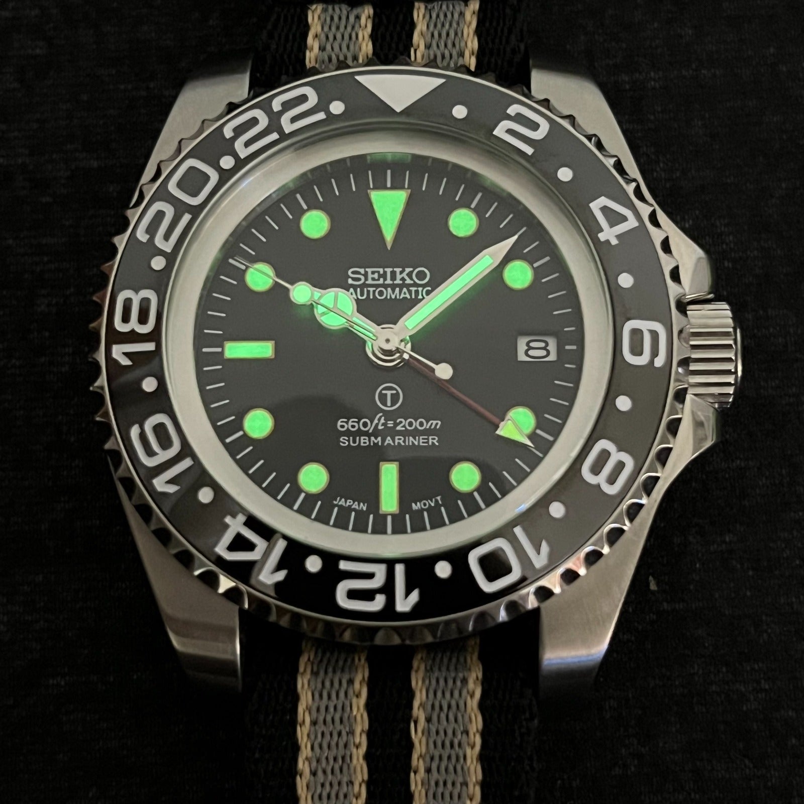 おにぎり✦SHIKIMODEシキモード式部㈱トリアセテート77%トレンチ Custom Seiko Vintage GMT with Domed Glass - JB strap - 44mm With