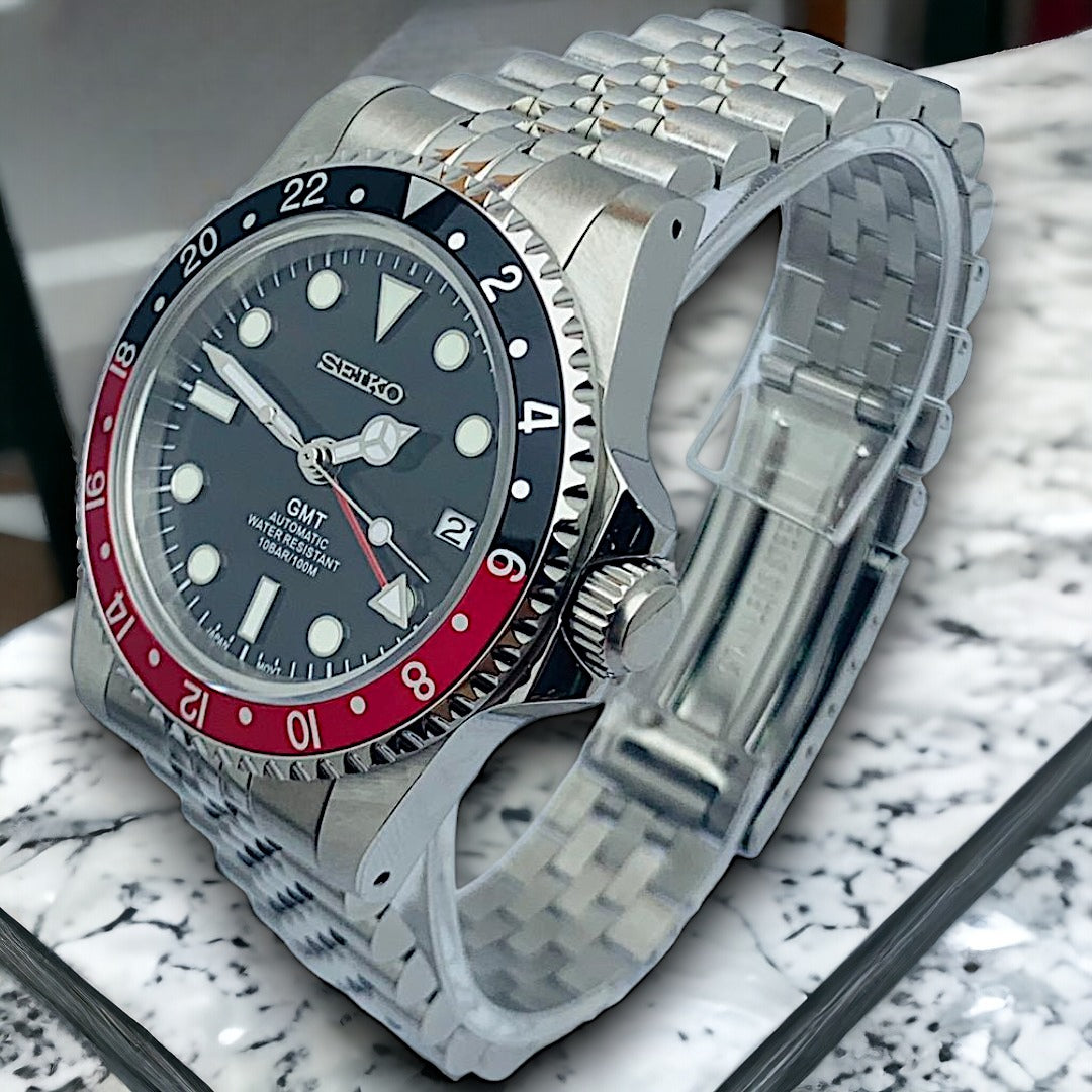 Custom Seiko MilSub Vintage Pepsi GMT Benz Date Mod