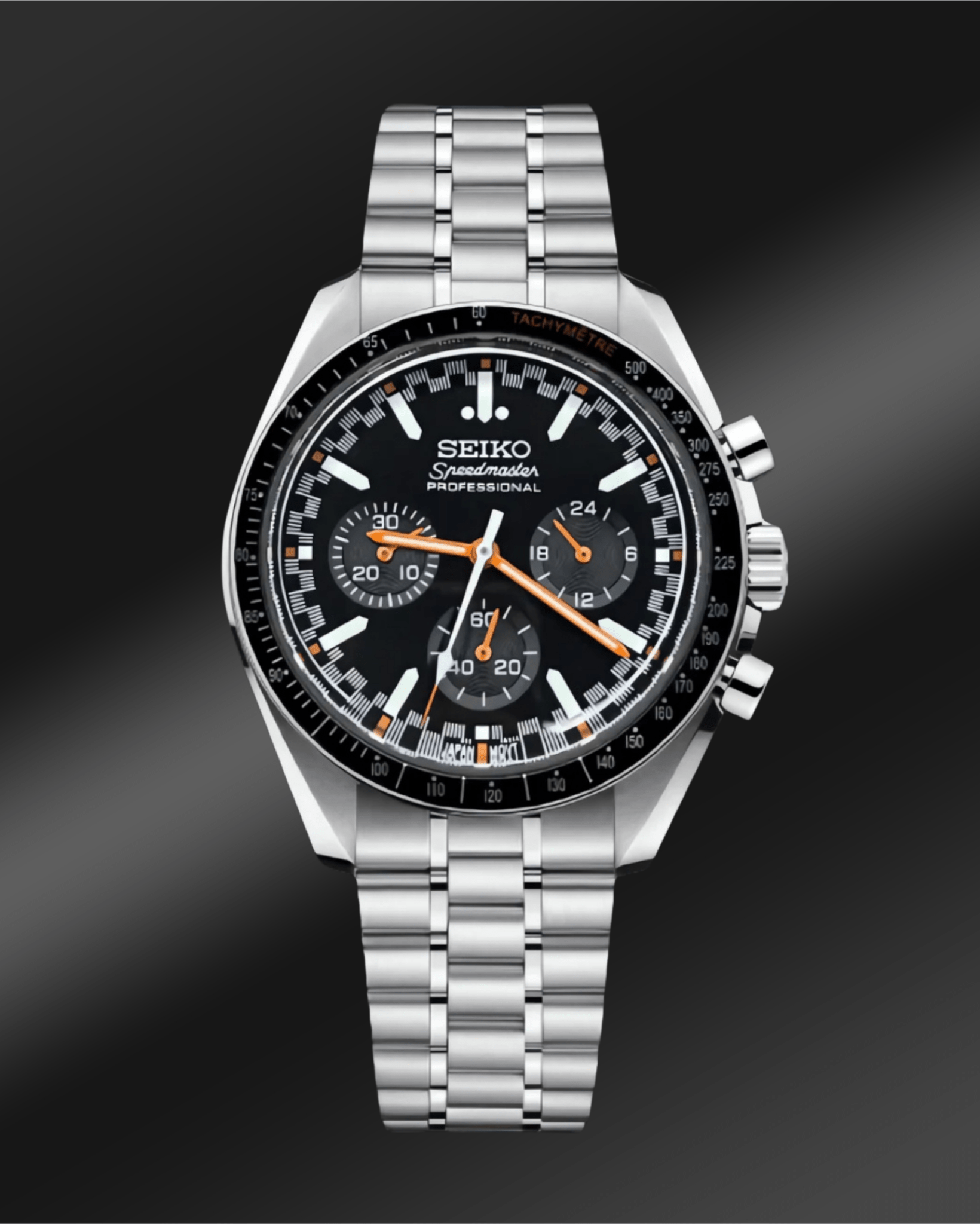 Seiko Mod Speedmaster Moonwatch Black - Orange